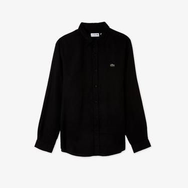  Lacoste Erkek Slim Fit Keten Siyah Gömlek