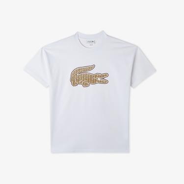  Erkek Relaxed Fit Bisiklet Yaka Baskılı Beyaz T-Shirt