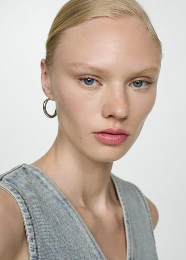  Mango Kadın Dikişli Denim Yelek Orta Vintage Mavi