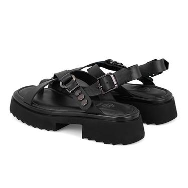  Kadın Siyah Ayarlanabilir Tokalı Deri Sandalet