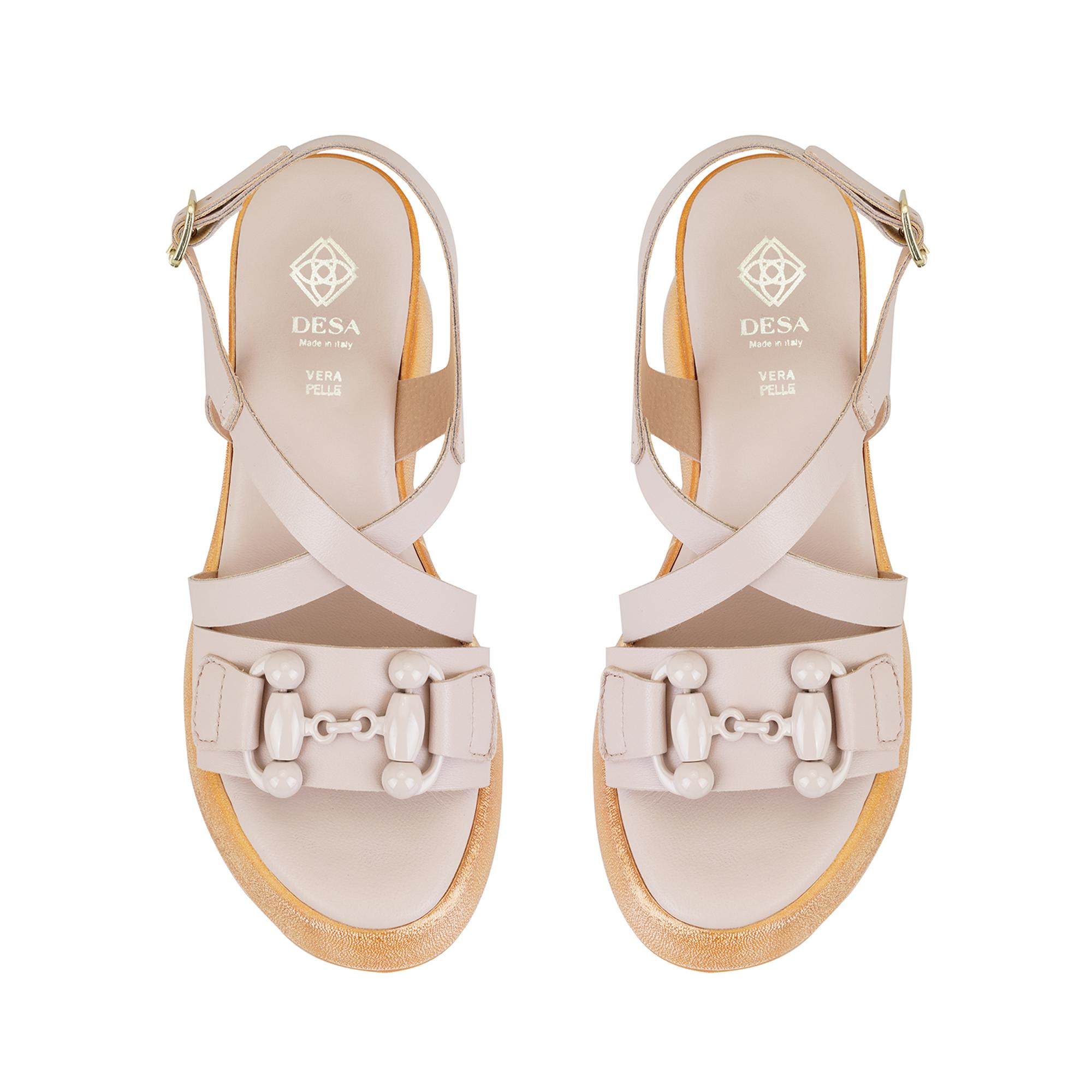 Kadın Pudra Ayarlanabilir Tokalı Topuklu Deri Sandalet