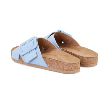  Kadın Mavi Ayarlanabilir Tokalı Süet Deri Terlik