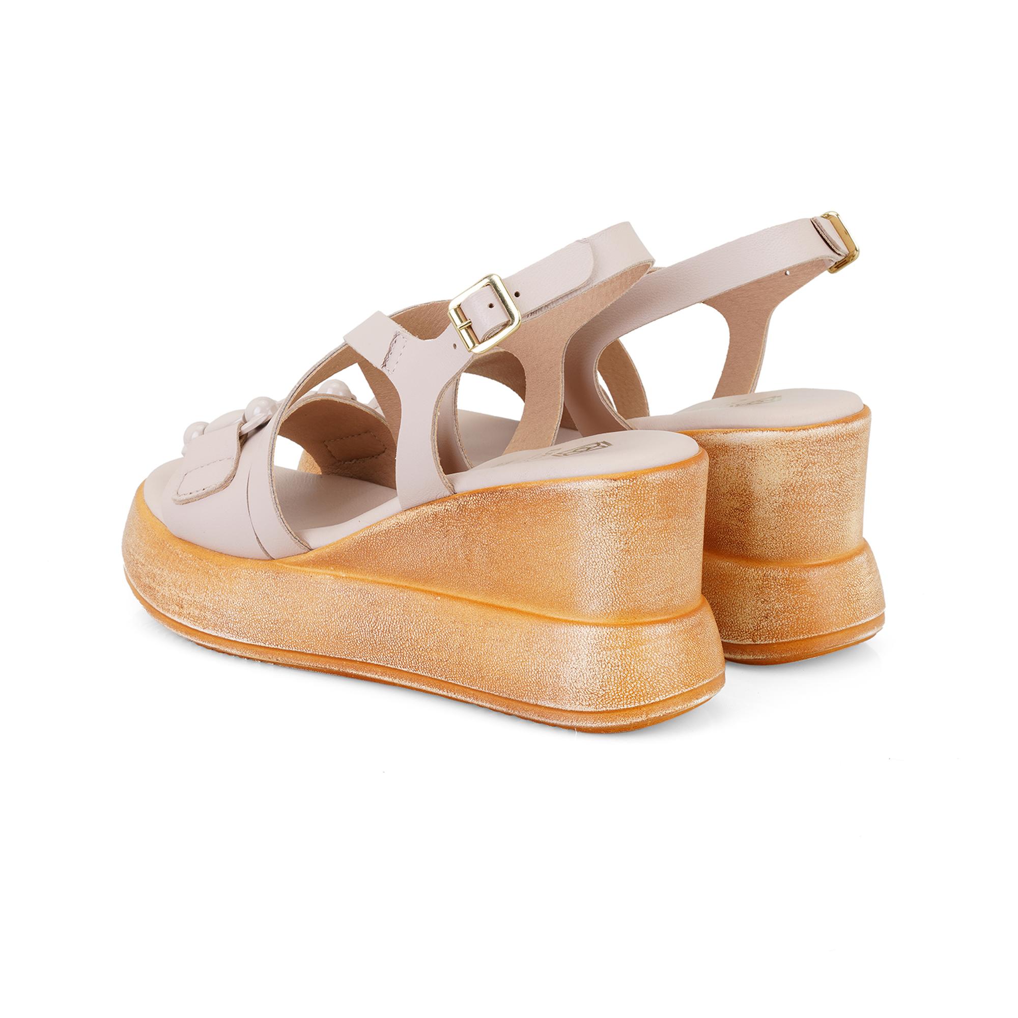 Kadın Pudra Ayarlanabilir Tokalı Topuklu Deri Sandalet