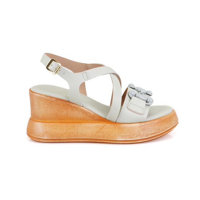  Kadın Yeşil Ayarlanabilir Tokalı Topuklu Deri Sandalet