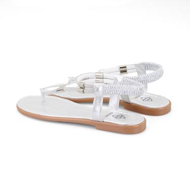  Kadın Gri Parlak Taş Detaylı Parmak Arası Sandalet