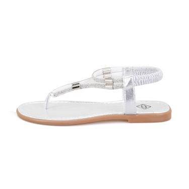  Kadın Gri Parlak Taş Detaylı Parmak Arası Sandalet