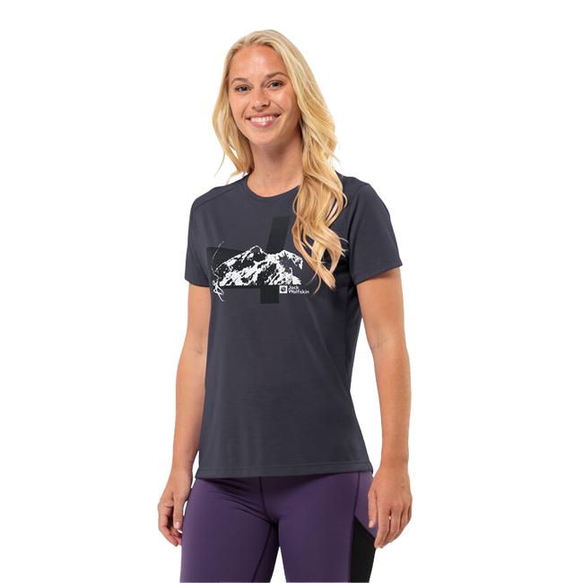  Jack Wolfskin Vonnan S/s Graphic T Kadın Mavi Tişört