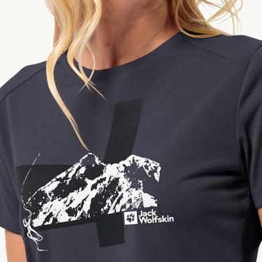  Jack Wolfskin Vonnan S/s Graphic T Kadın Mavi Tişört
