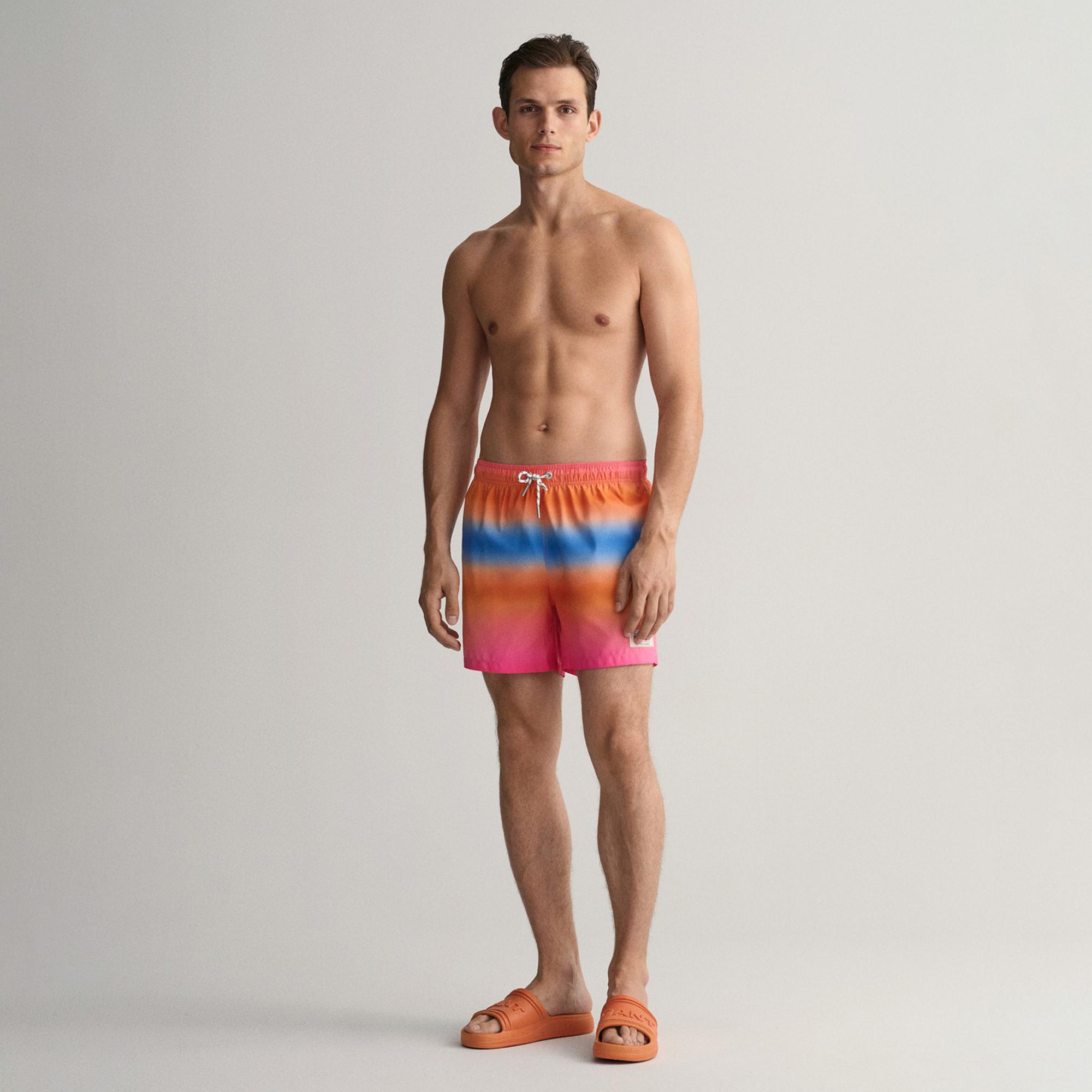 GANT Erkek Pembe Classic Fit Desenli Mayo Şort