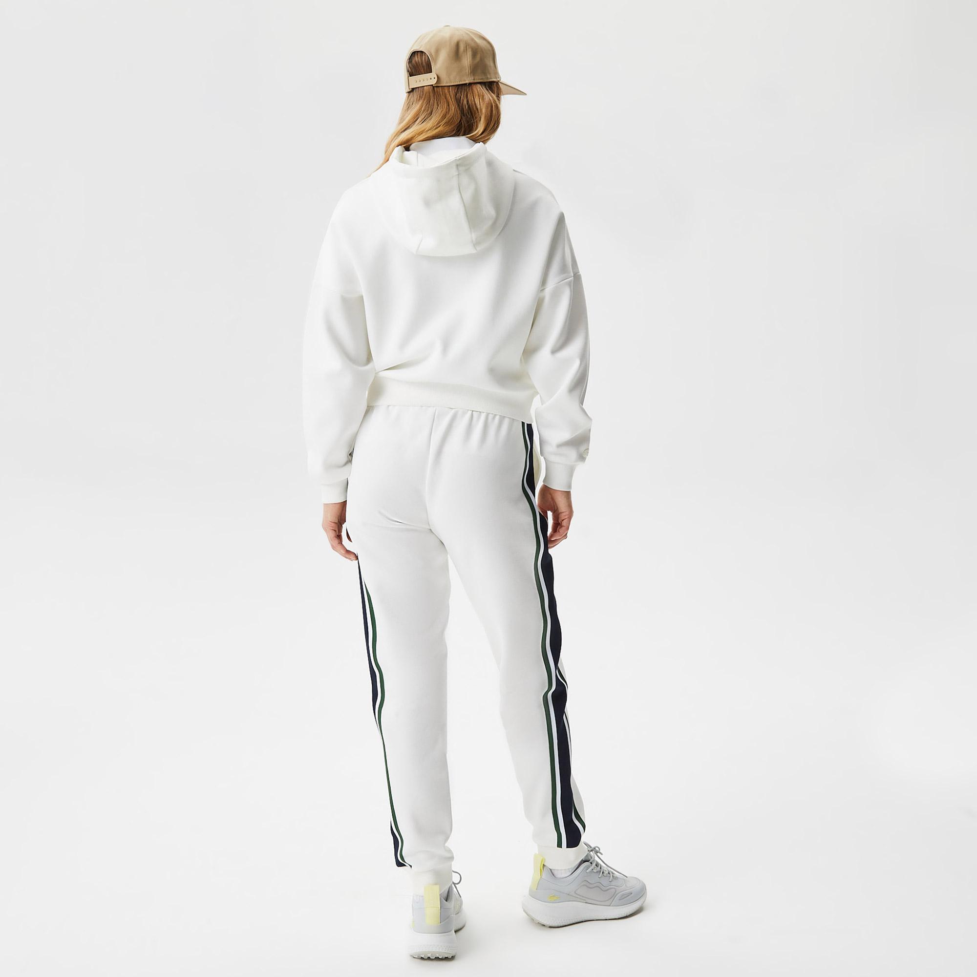 Kadın Slim Fit Renk Bloklu Beyaz Eşofman Altı