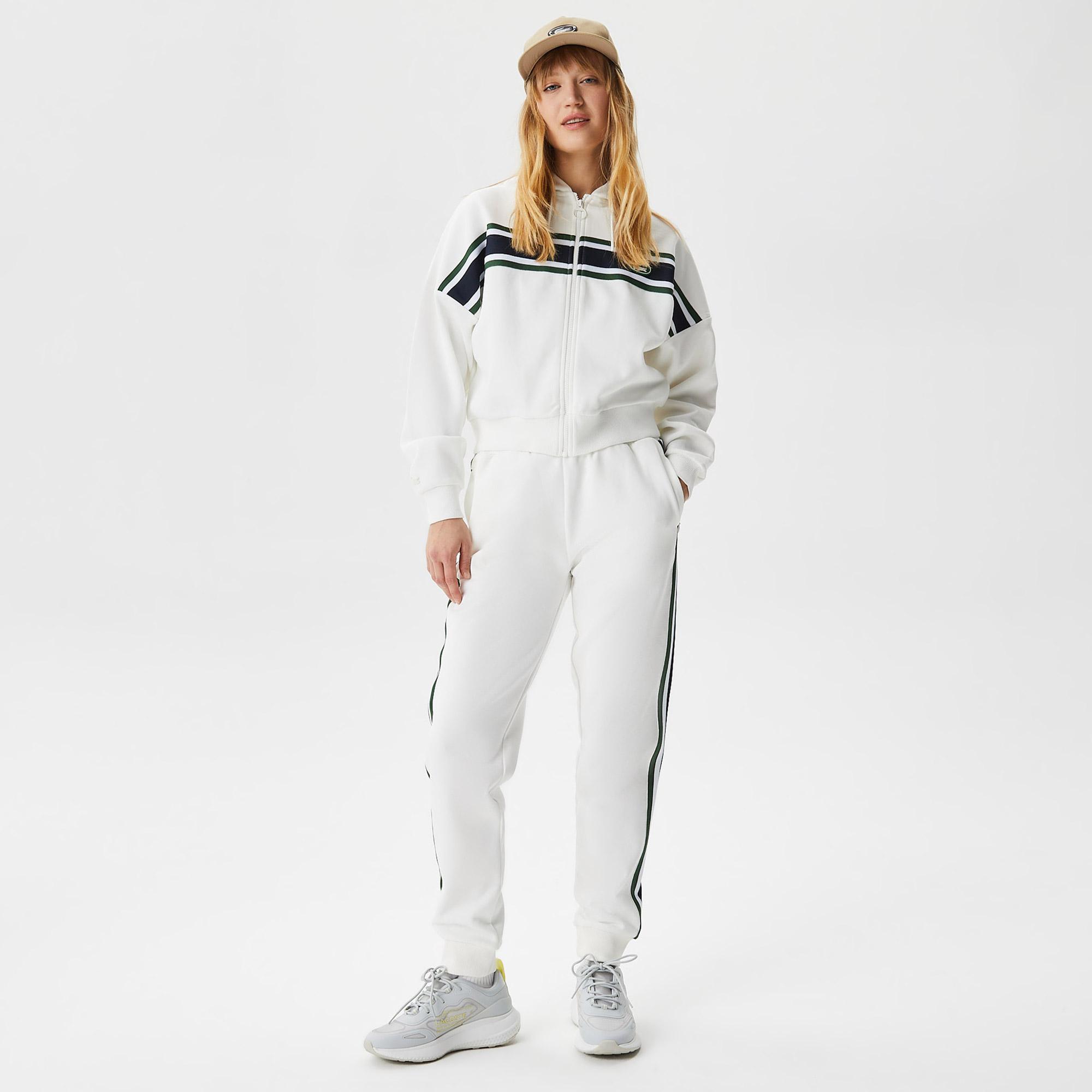 Kadın Slim Fit Renk Bloklu Beyaz Eşofman Altı