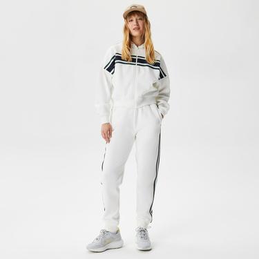  Kadın Slim Fit Renk Bloklu Beyaz Eşofman Altı