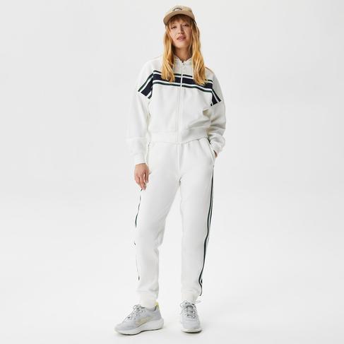  Kadın Slim Fit Renk Bloklu Beyaz Eşofman Altı