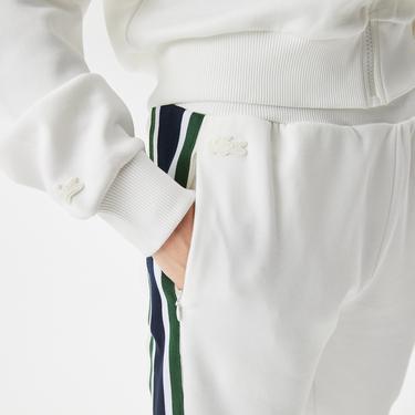  Kadın Slim Fit Renk Bloklu Beyaz Eşofman Altı