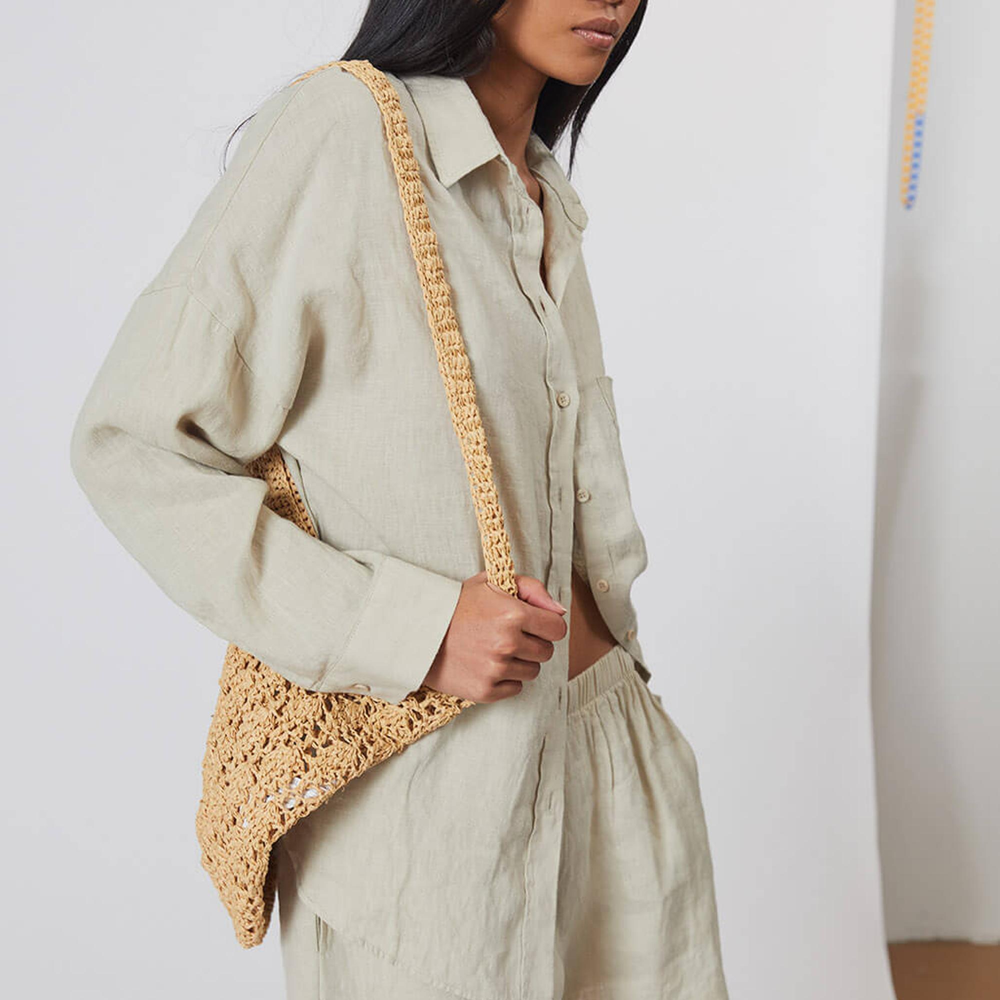 %100 Keten Oversize Gömlek