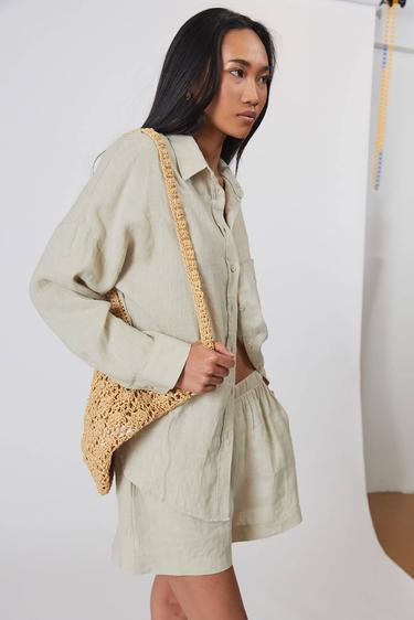  %100 Keten Oversize Gömlek