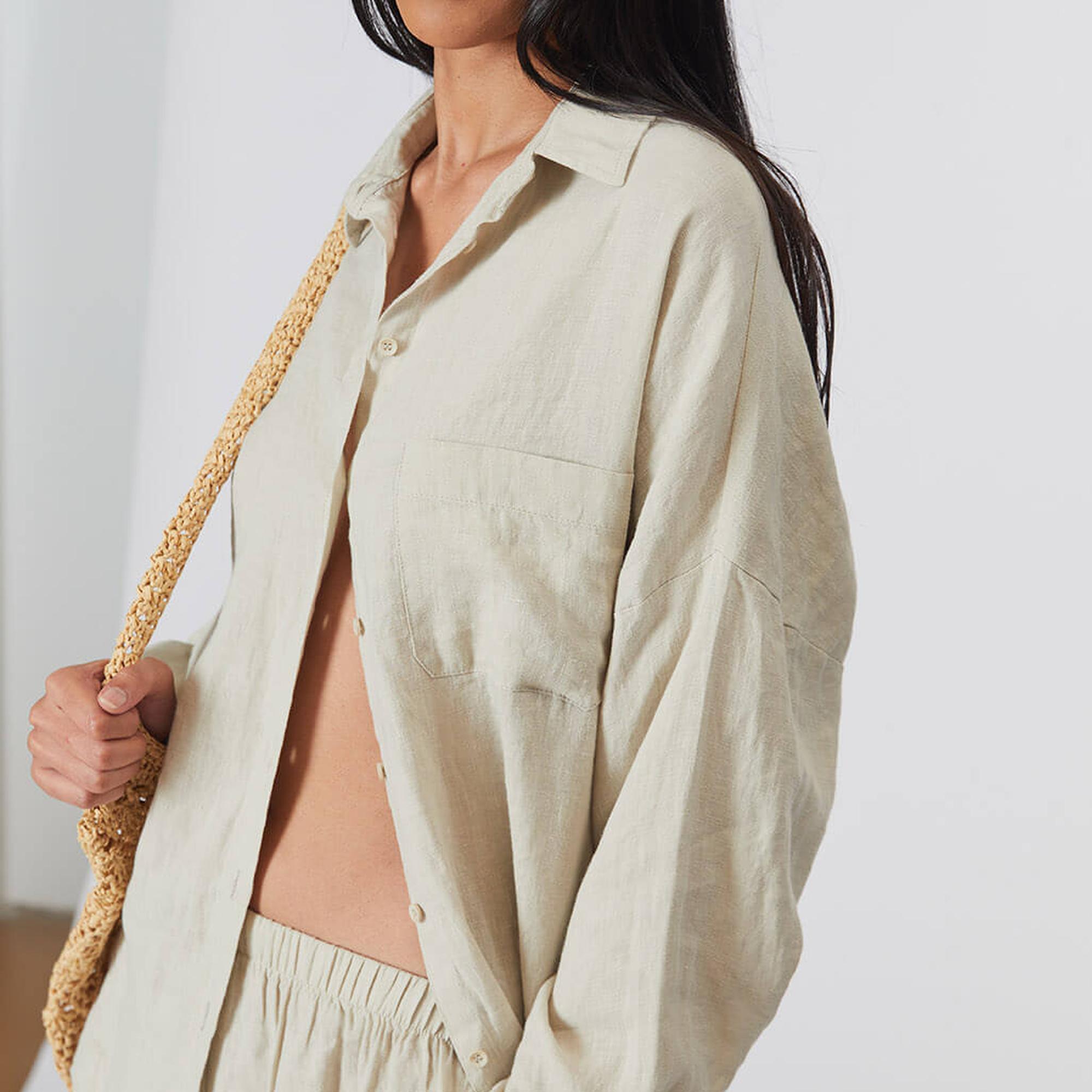 %100 Keten Oversize Gömlek