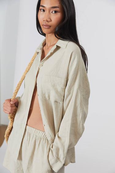  %100 Keten Oversize Gömlek