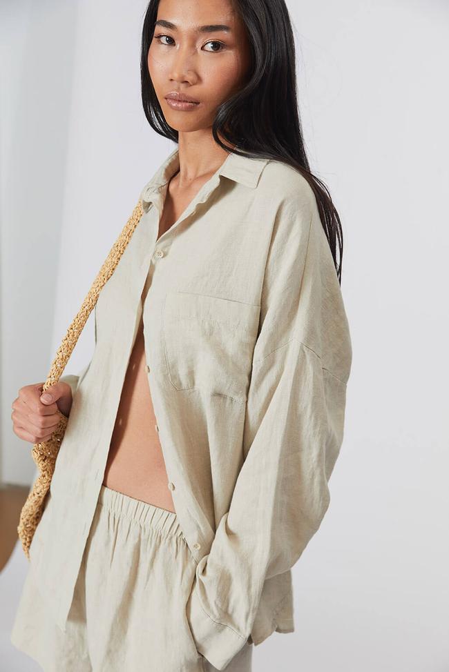  %100 Keten Oversize Gömlek