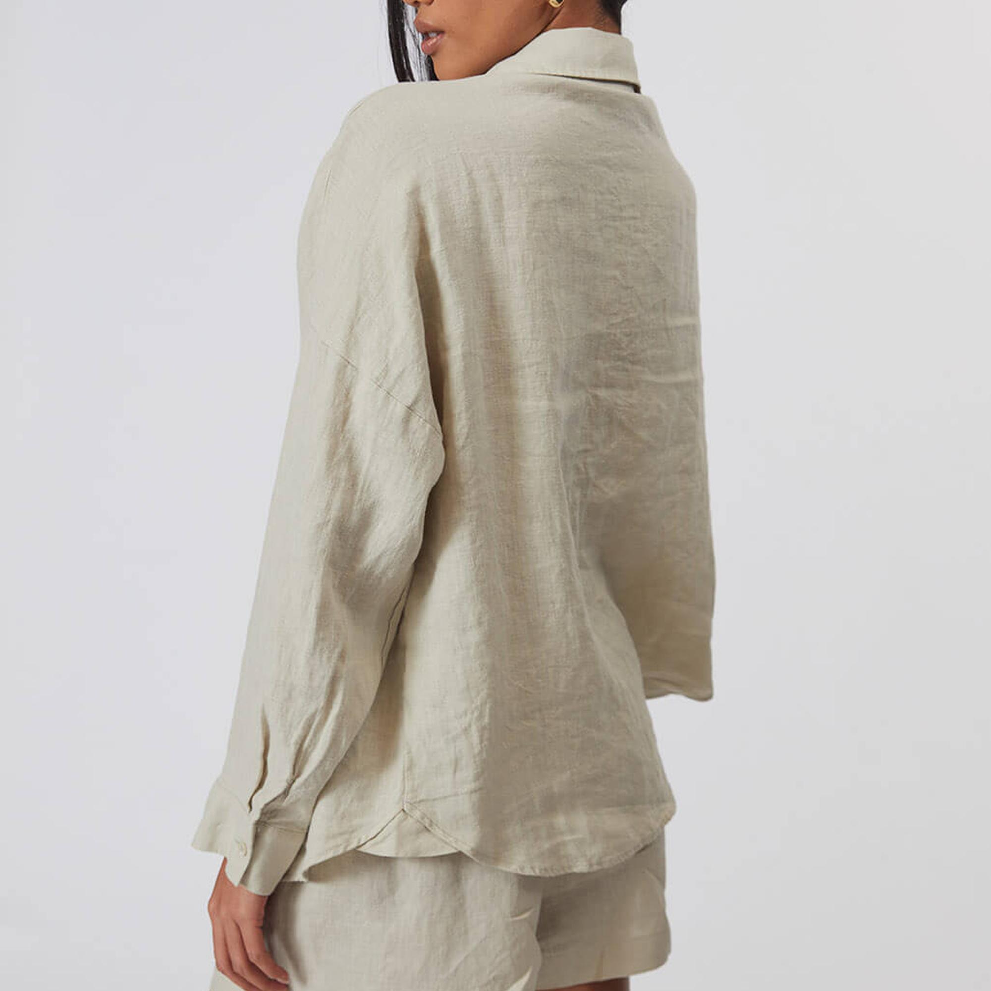 %100 Keten Oversize Gömlek