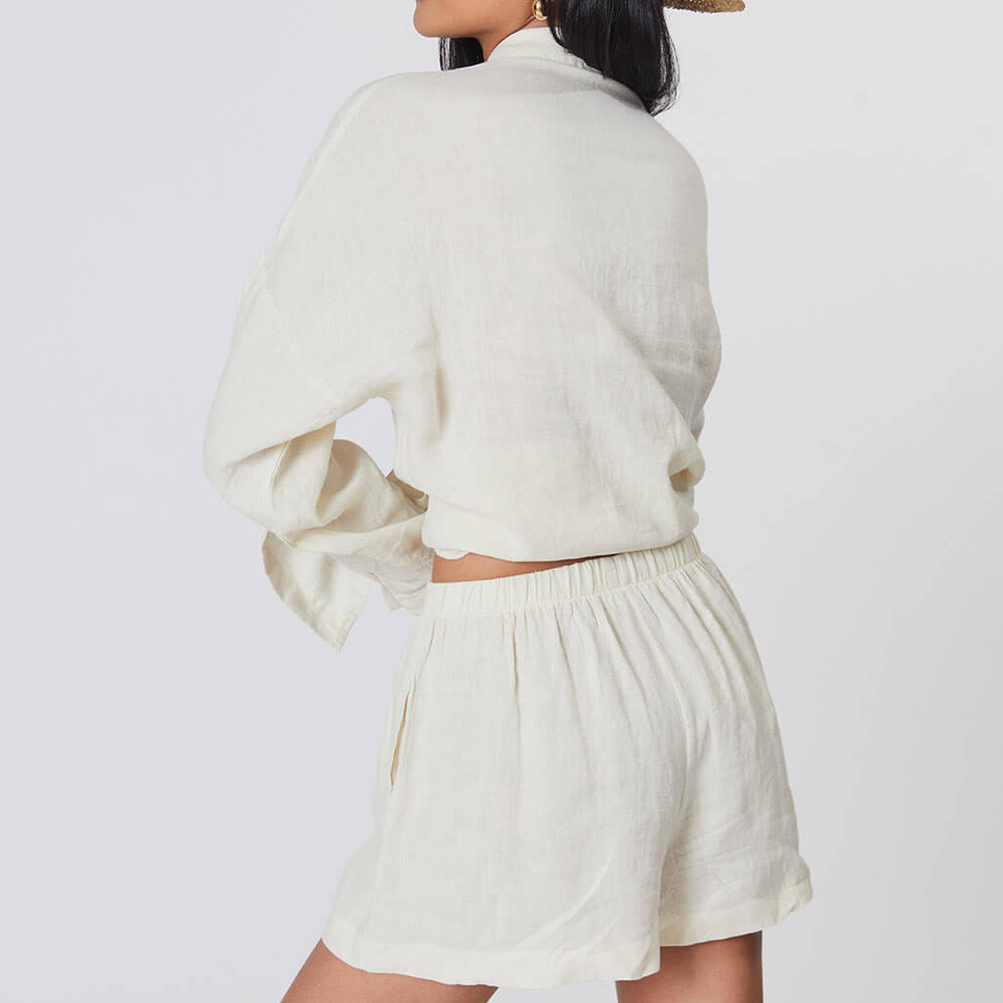 %100 Keten Mini Şort