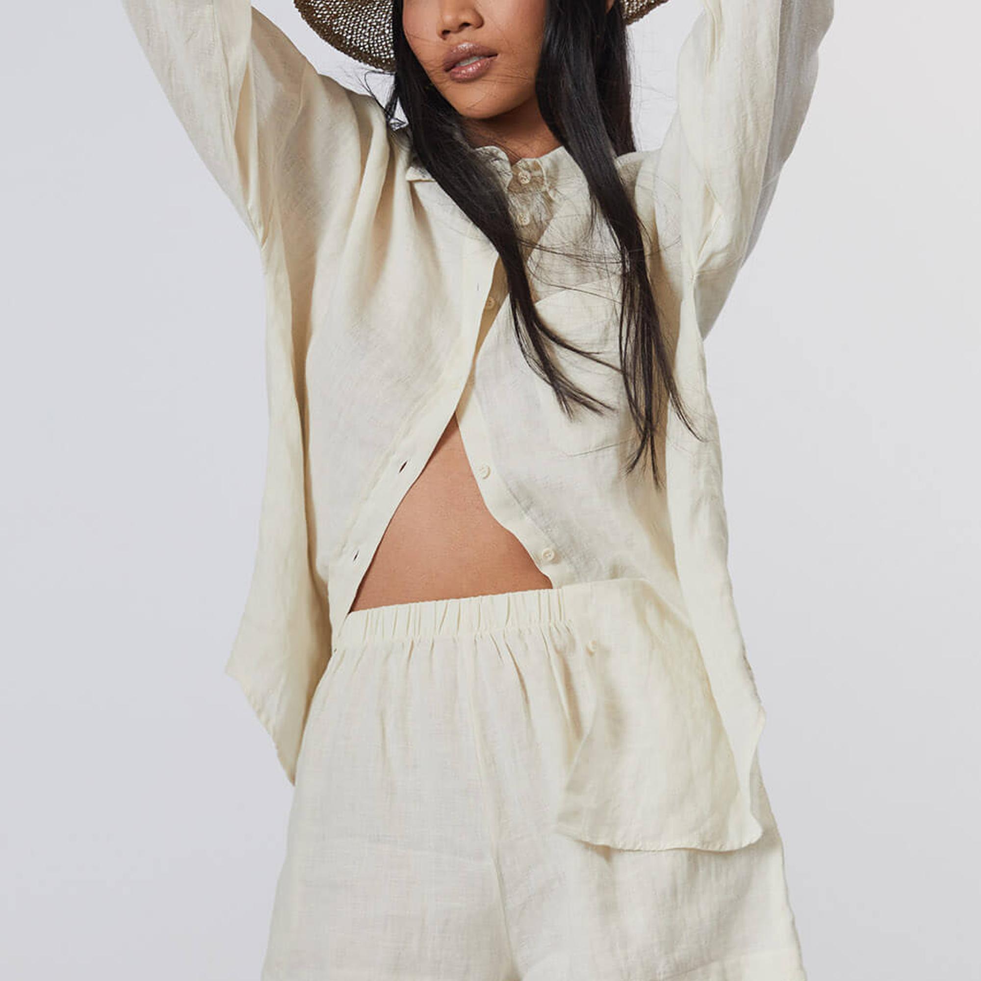 %100 Keten Mini Şort