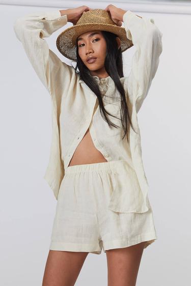  %100 Keten Mini Şort