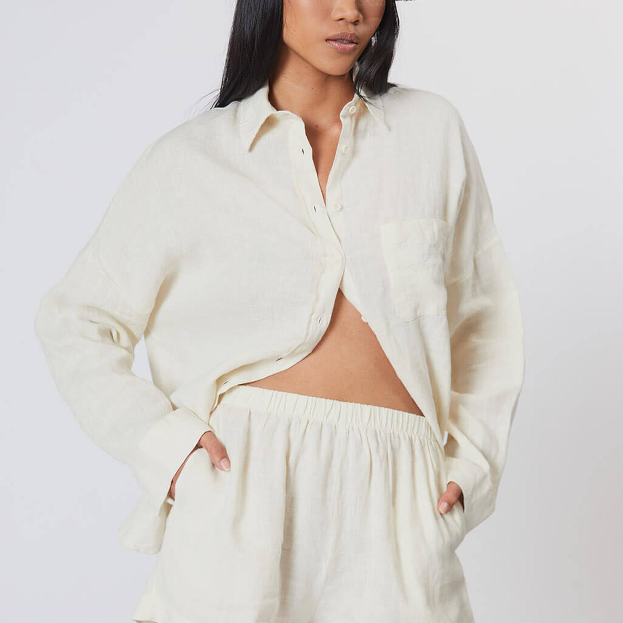 %100 Keten Mini Şort