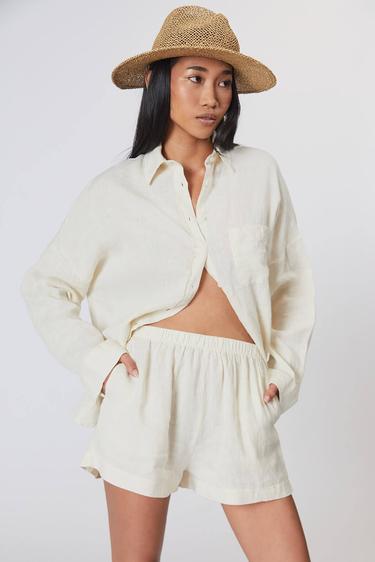  %100 Keten Mini Şort