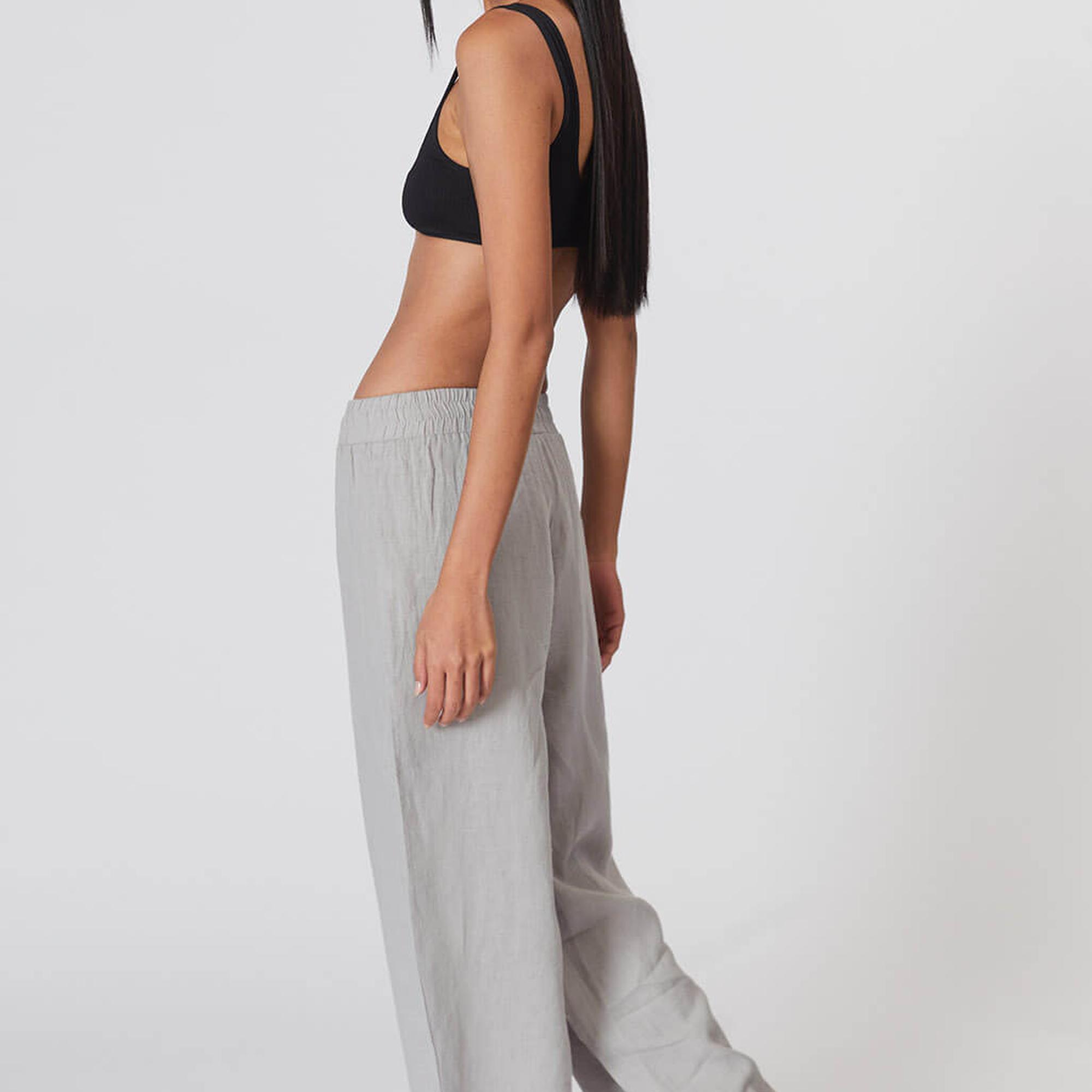 %100 Keten Orta Bel Pantolon