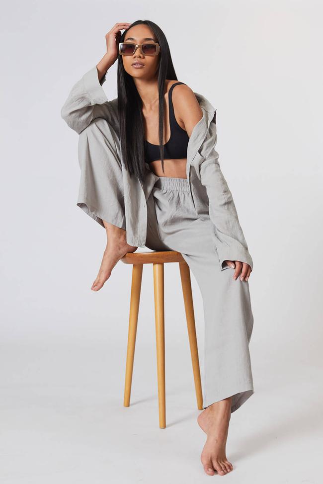  %100 Keten Orta Bel Pantolon