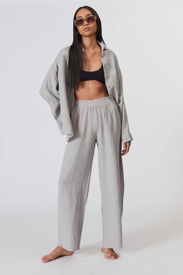  %100 Keten Orta Bel Pantolon