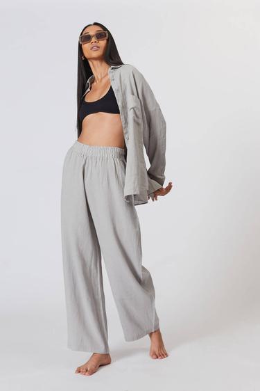  %100 Keten Orta Bel Pantolon