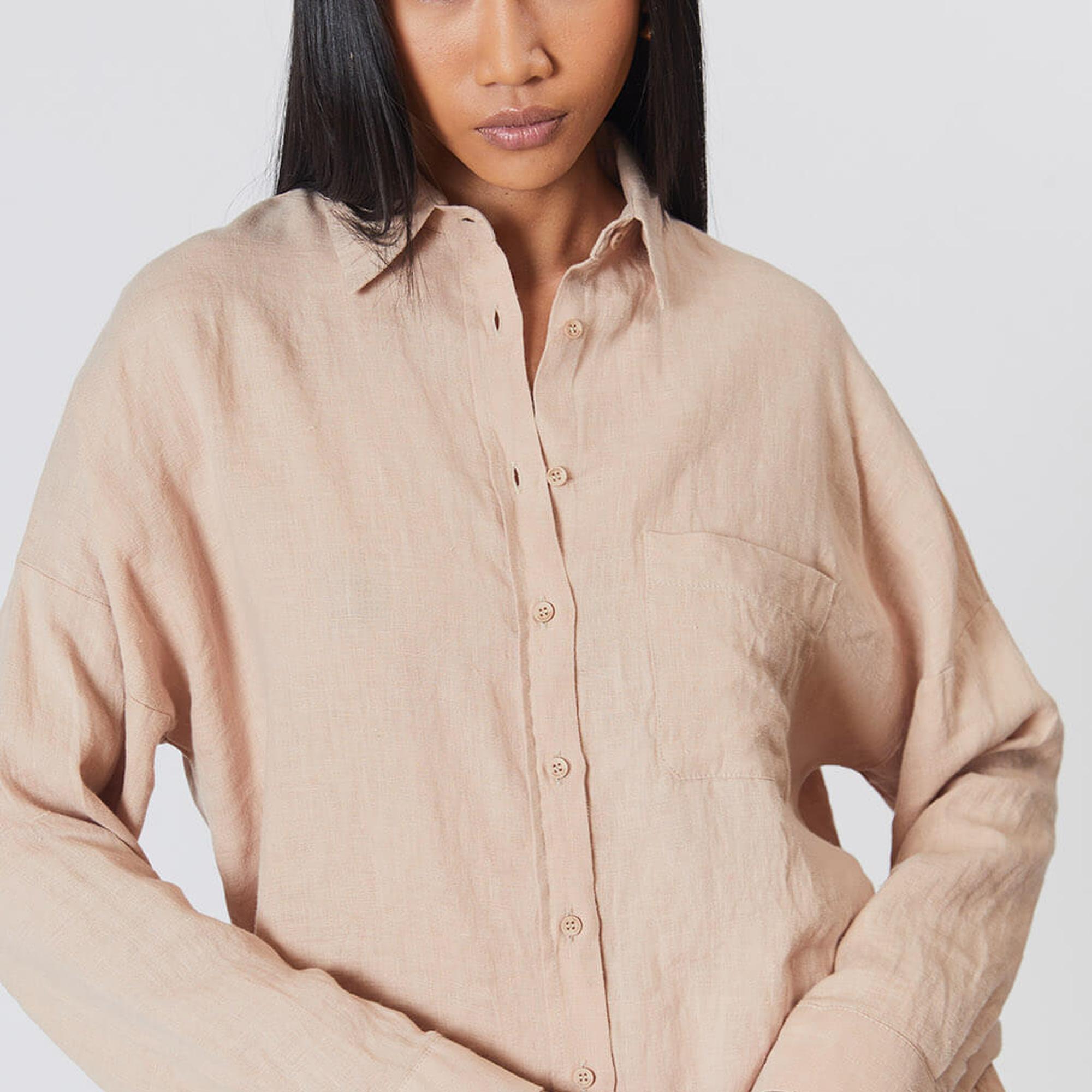 %100 Keten Oversize Gömlek