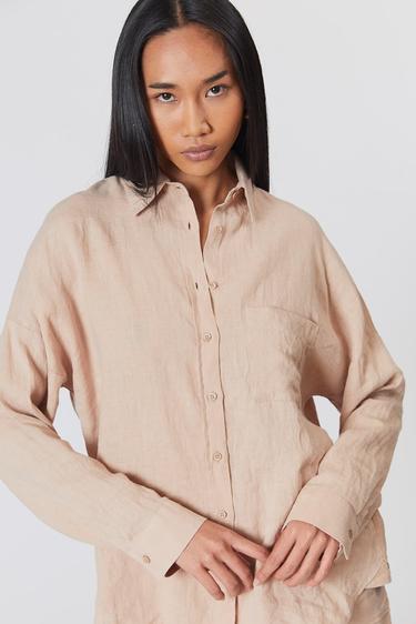  %100 Keten Oversize Gömlek