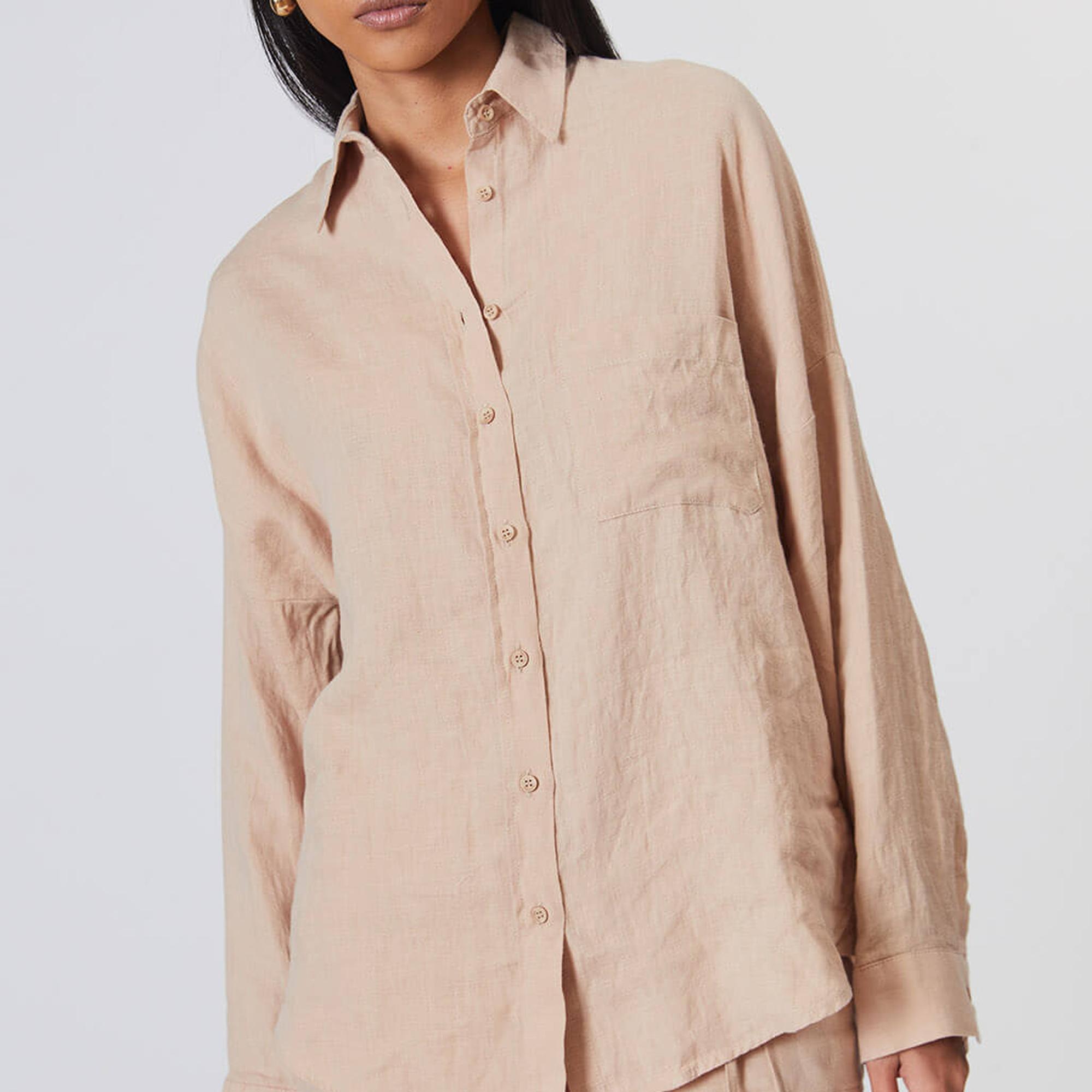 %100 Keten Oversize Gömlek