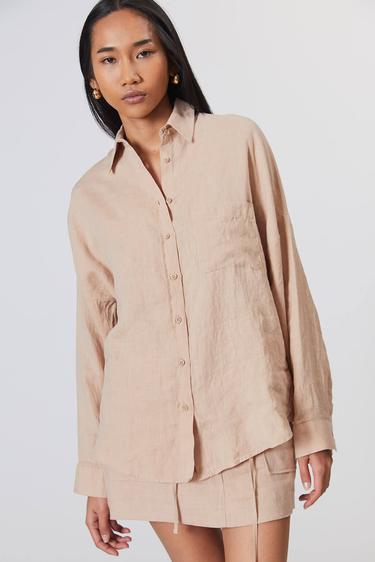  %100 Keten Oversize Gömlek