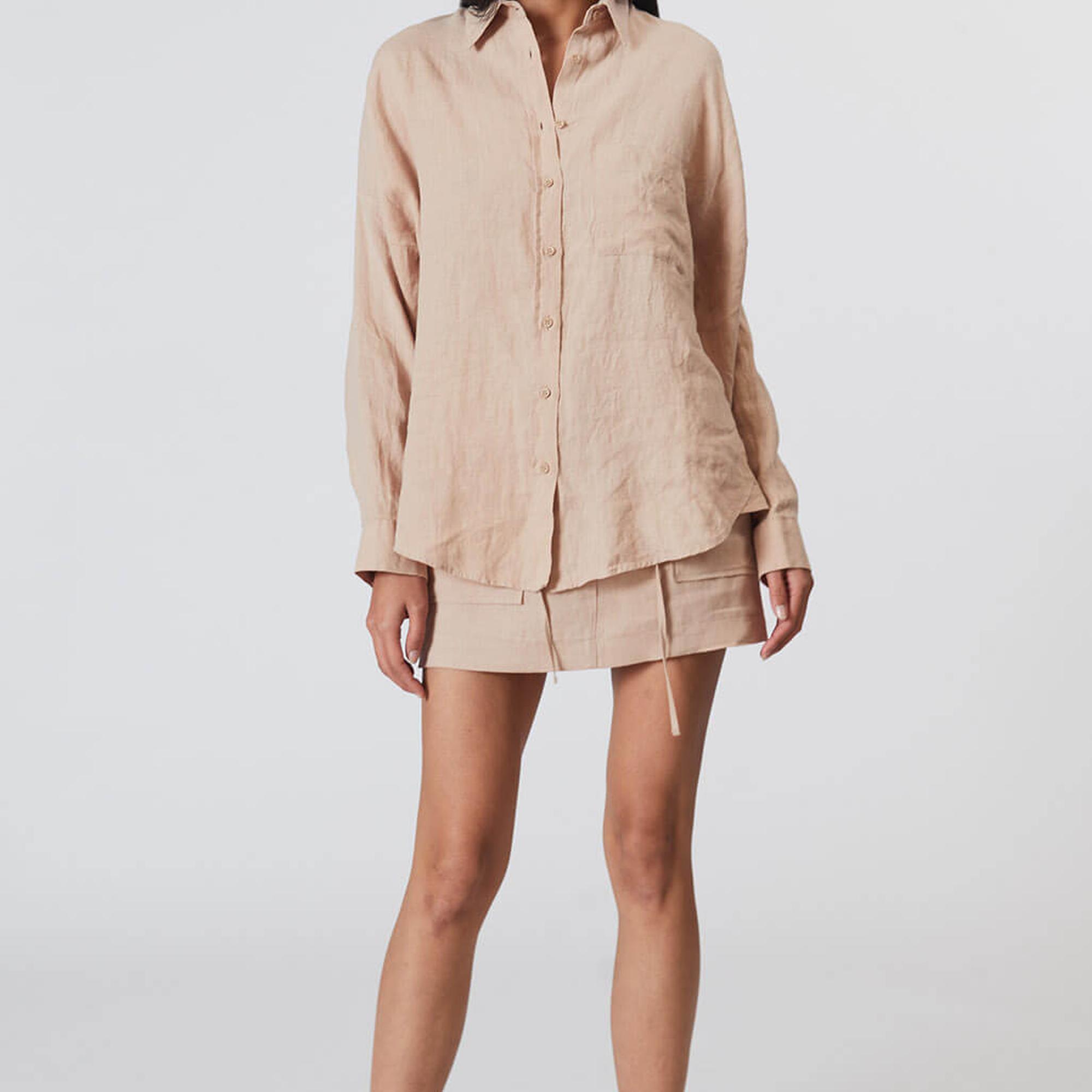 %100 Keten Oversize Gömlek