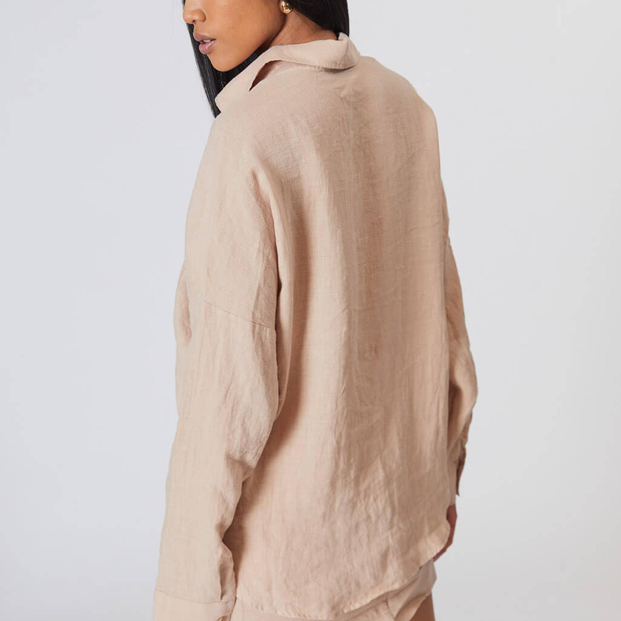 %100 Keten Oversize Gömlek