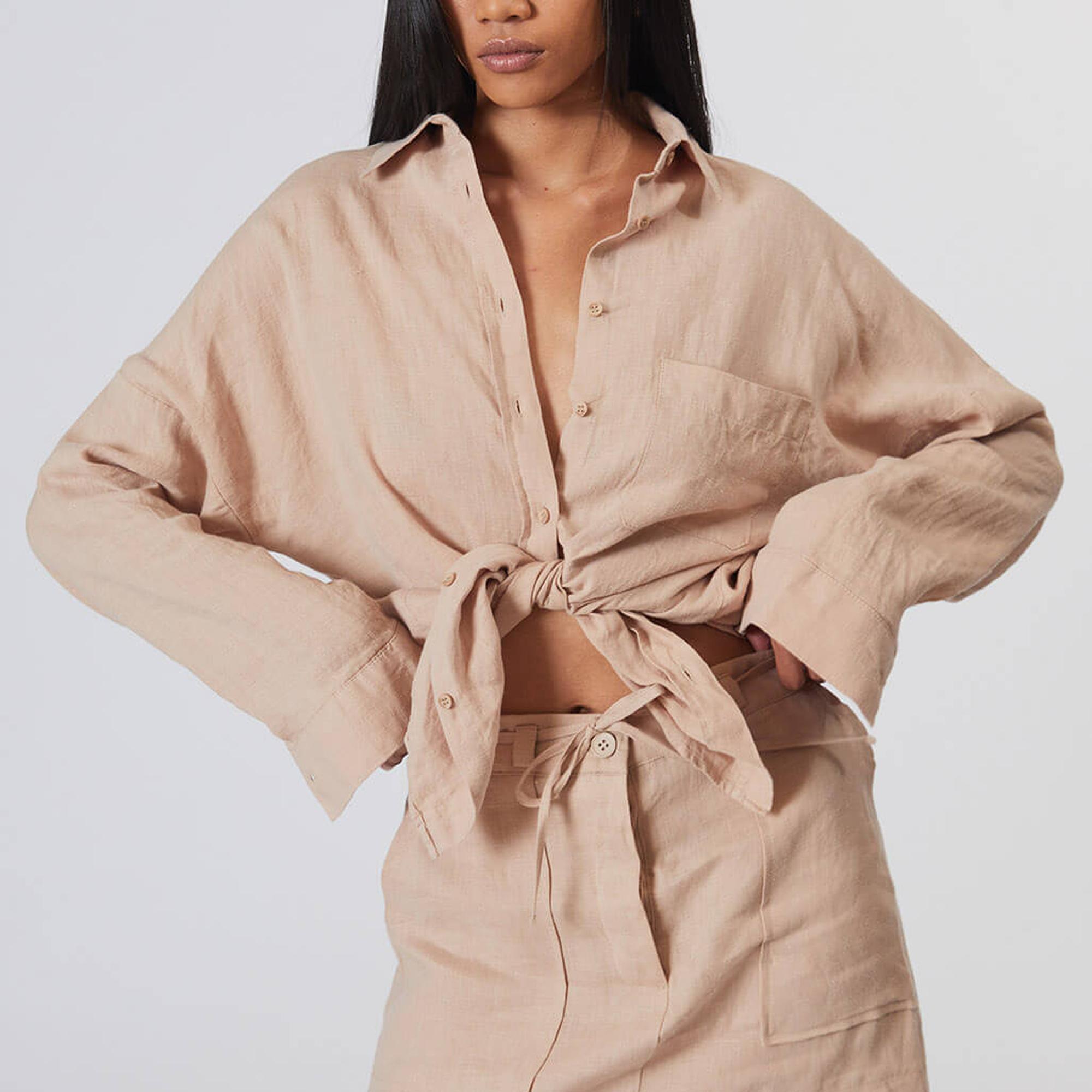 %100 Keten Oversize Gömlek