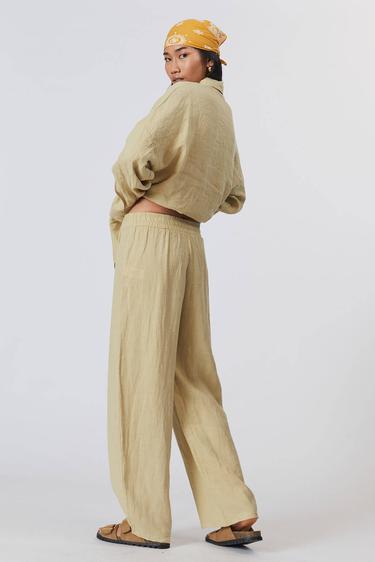  %100 Keten Orta Bel Pantolon