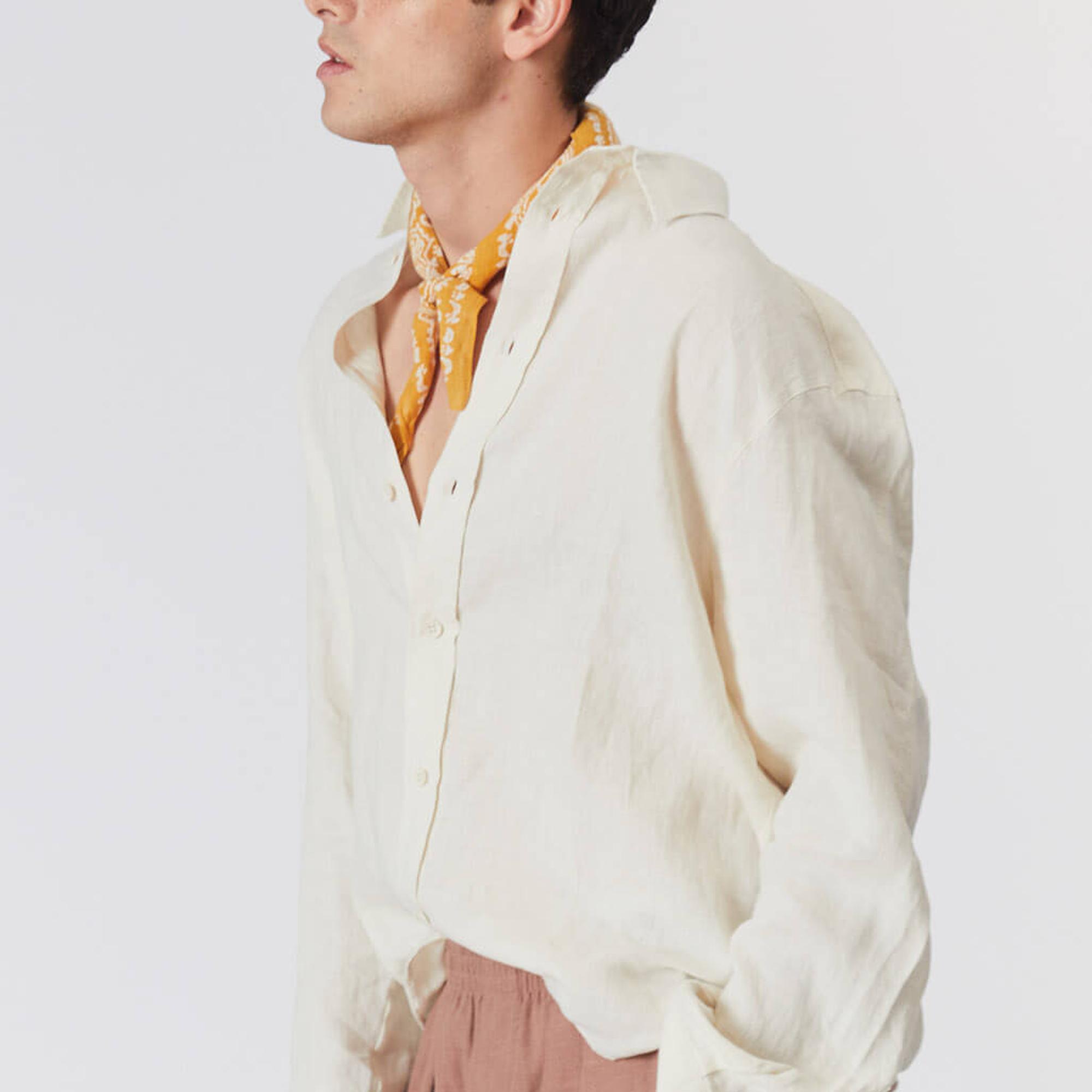 %100 Keten Oversize Gömlek