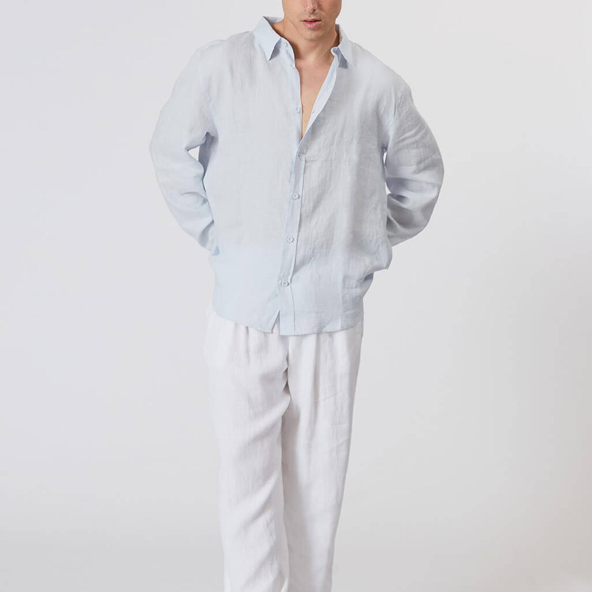 %100 Keten Oversize Gömlek