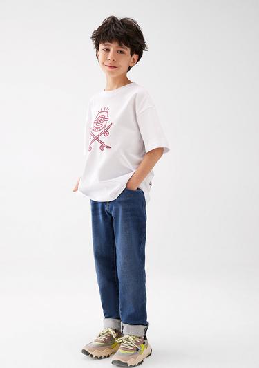  Mavi Minion Baskılı Beyaz Tişört Oversize / Geniş Kesim 6610166-620