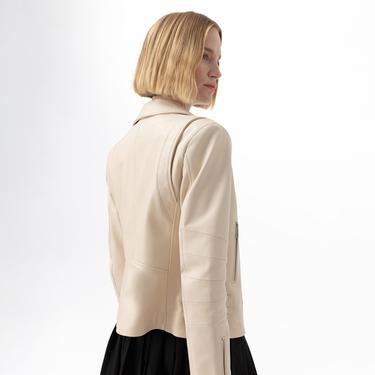  Adsilla Krem Kadın Deri Biker Ceket