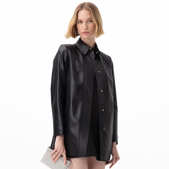  Catori Siyah Kadın Deri Trençkot