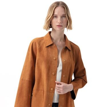  Bena Konyak Kadın Çift Taraflı Süet Deri Pardösü