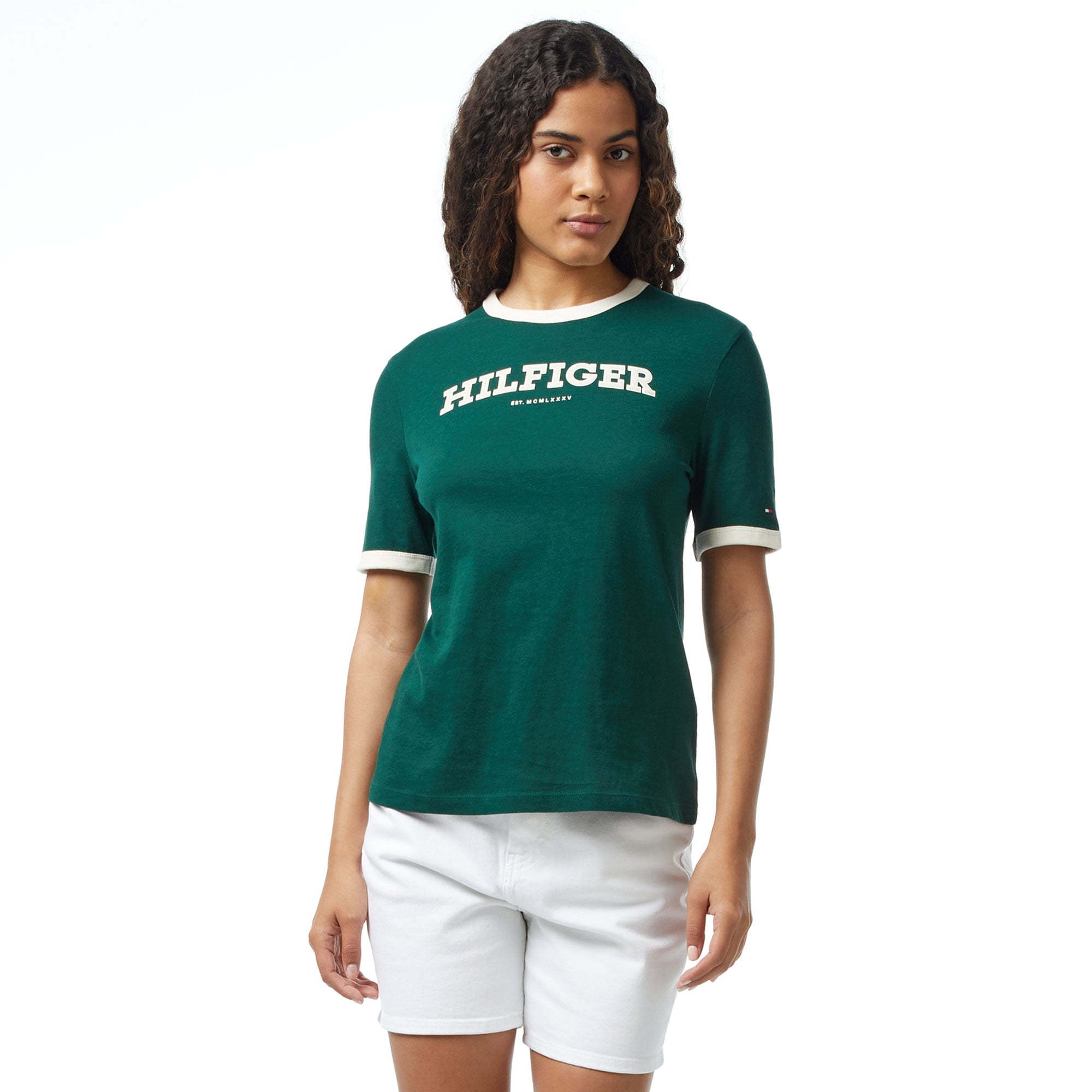  Tommy Hilfiger Reg Monotype Flock Kadın Yeşil T-Shirt