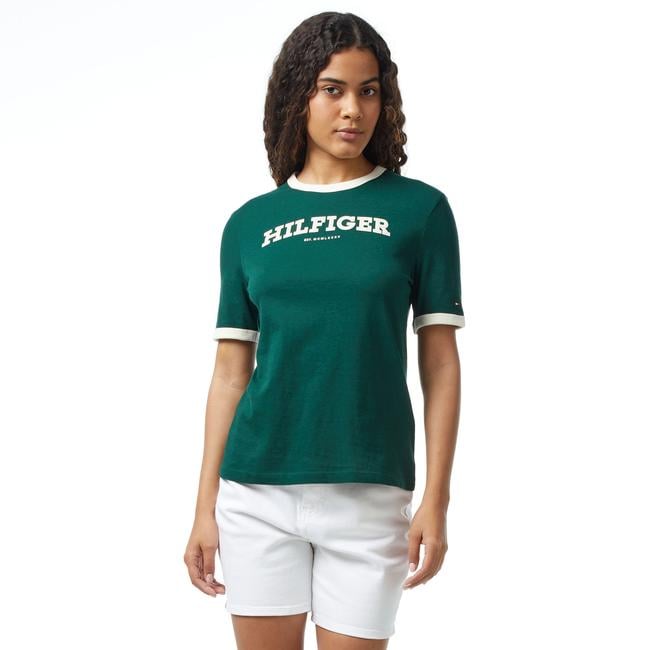  Tommy Hilfiger Reg Monotype Flock Kadın Yeşil T-Shirt