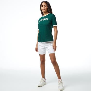  Tommy Hilfiger Reg Monotype Flock Kadın Yeşil T-Shirt